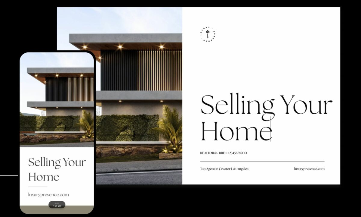 Real estate sales presentation website and mobile mockup from Luxury Presence for real estate agents, teams, and brokerages