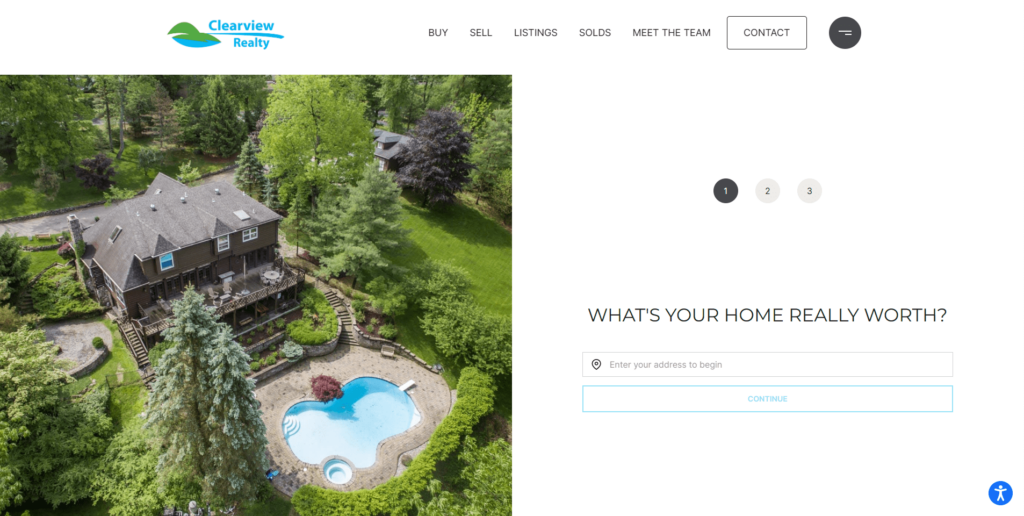 Screengrab from Clearview Realty's landing page