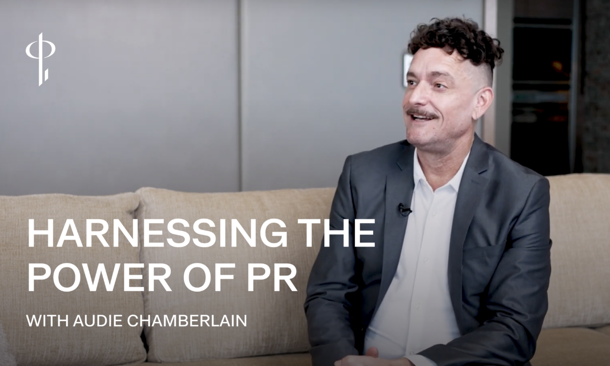 image of Audie Chamberlain with text "harnessing the power of PR"