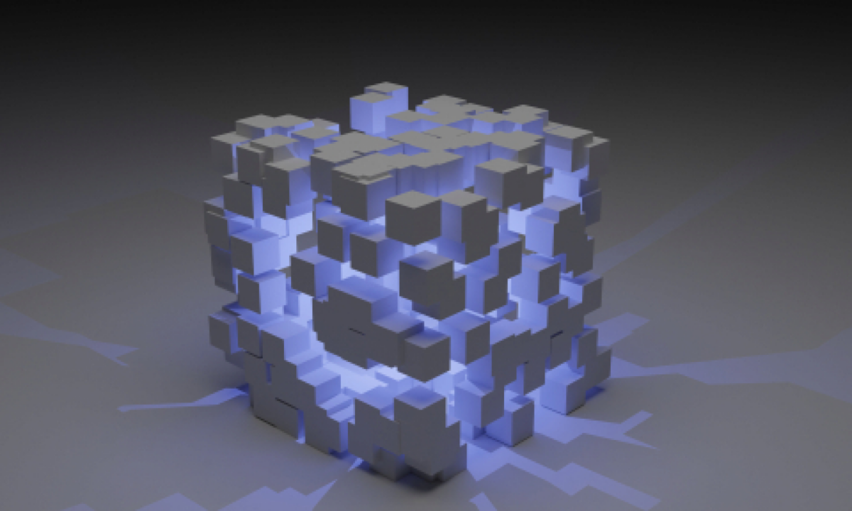 image of cube exploding used to symbolize real estate block chain