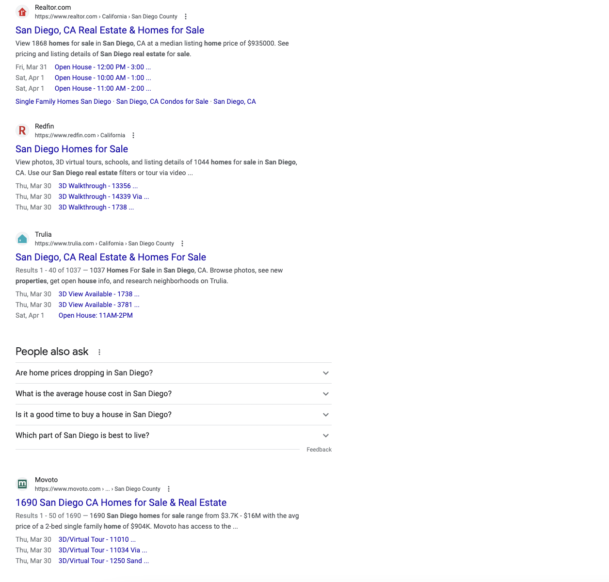 screenshot of SERP for real estate keywords